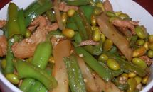 青椒毛豆榨菜炒肉丝的做法