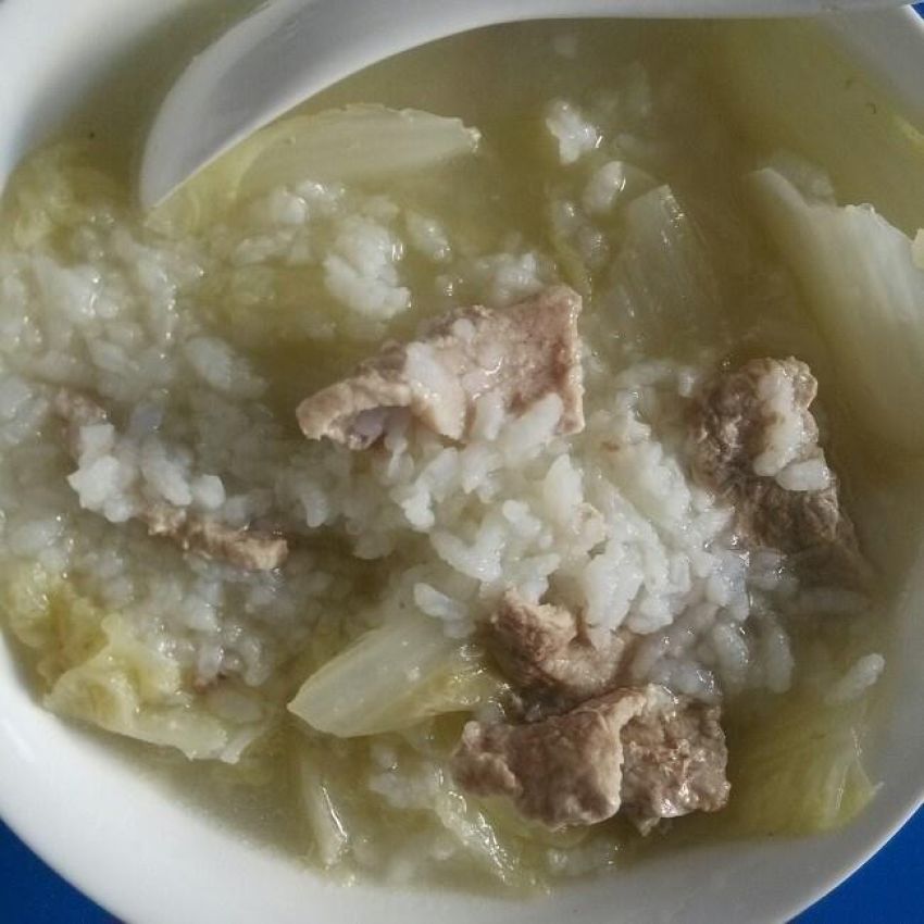 娃娃菜瘦肉粥(一个人的午餐)