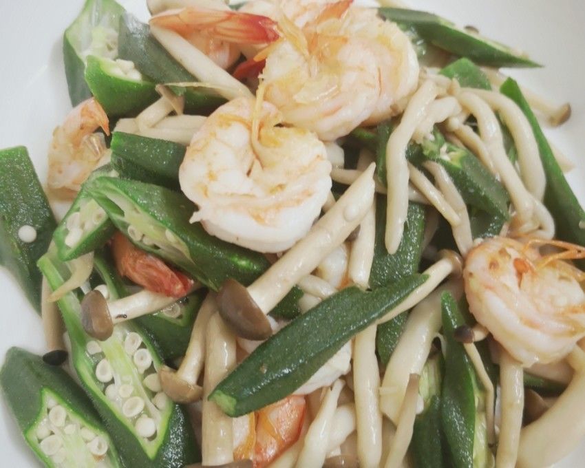 虾仁杂炒菌菇秋葵