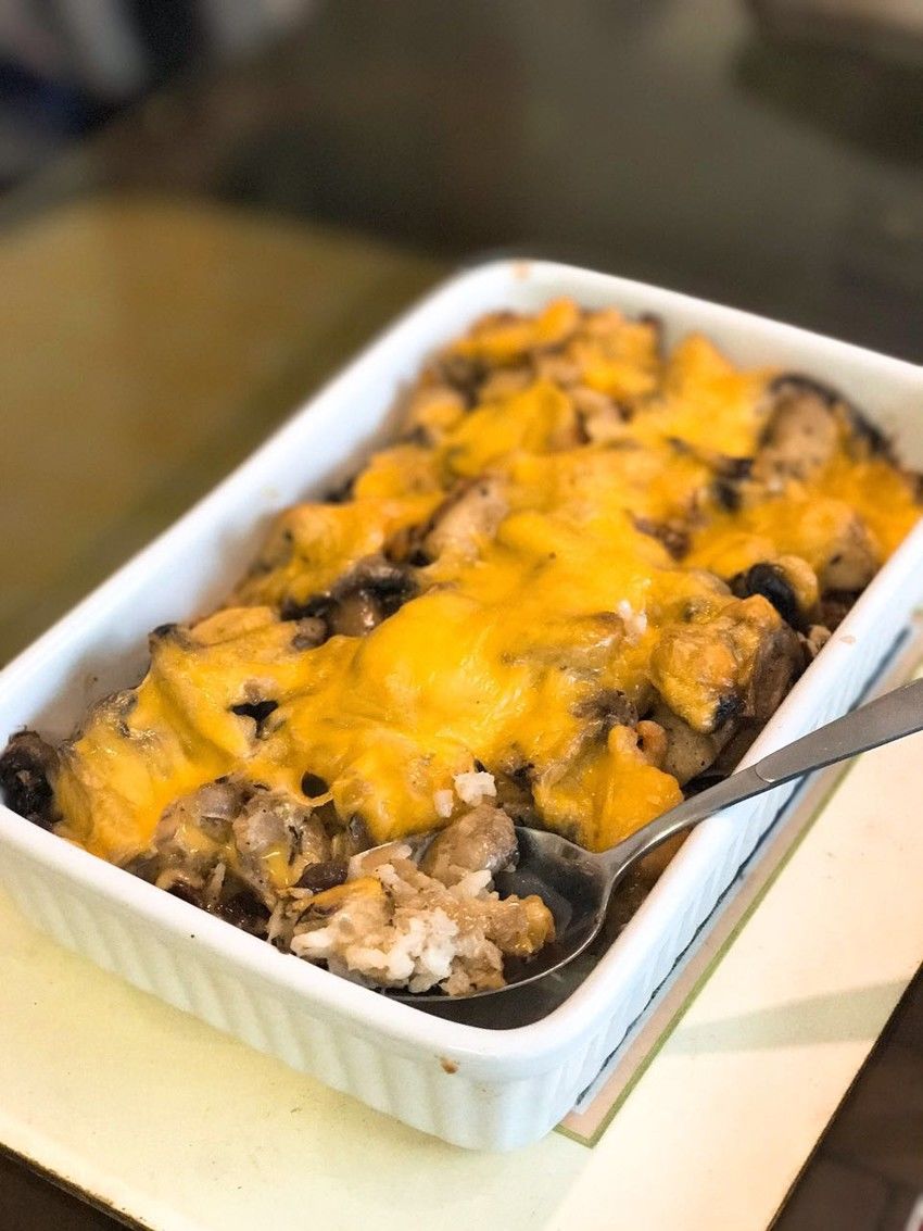 震惊好吃的鸡肉大虾奶油蘑菇芝士焗饭