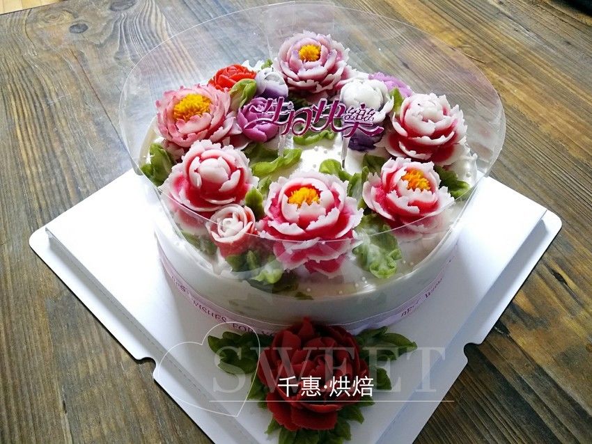 素蛋糕～豆沙裱花装饰蛋糕