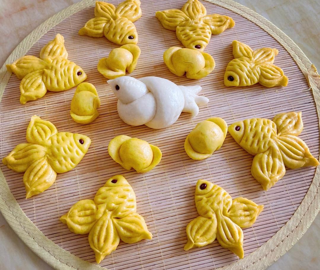 花样馒头🌺蒸南瓜金鱼馒头/蒸金元宝