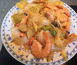 白菜炒大虾的做法