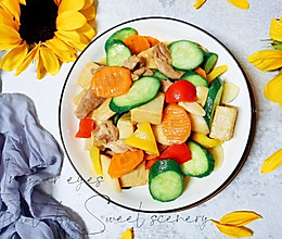 时蔬芝士豆腐炒肉片的做法