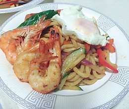 海虾乌冬面的做法