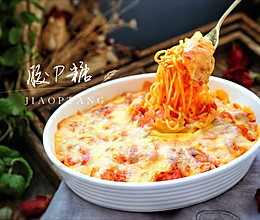 #秋天怎么吃# 芝士焗番茄肉酱方便面的做法