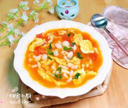 十分钟开胃美食-番茄白玉菇鸡蛋汤#中小学生做饭指南#的做法