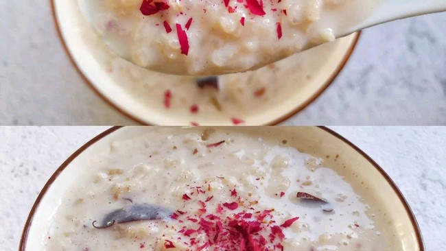 给女人养颜的玫瑰牛奶粥，皮肤白里透红的做法