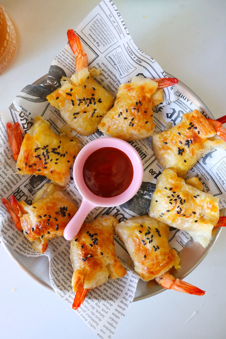 手抓饼烤虾，空气炸锅美食的做法