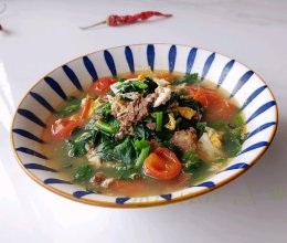 茄肉滚蛋菠菜汤的做法