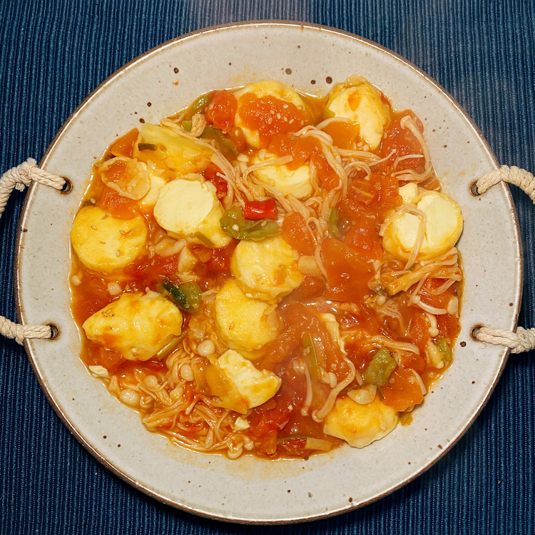 茄汁金针菇香煎日本豆腐的做法