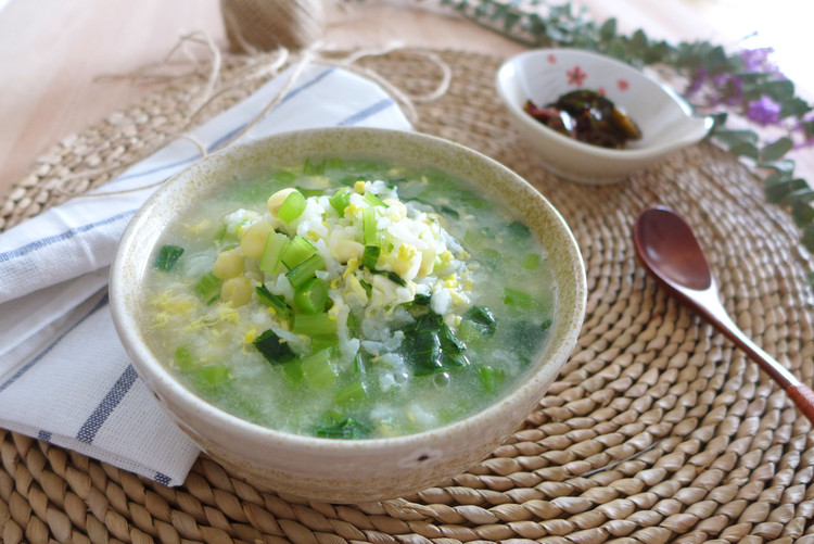 菜心玉米粥的做法