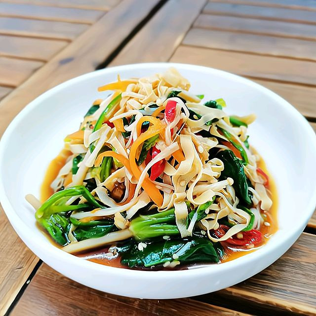 素菜~凉拌菠菜豆皮金针菇的做法