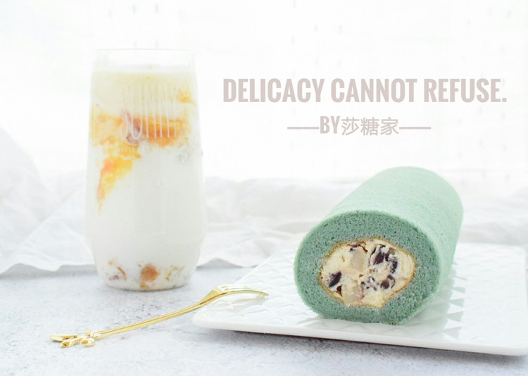 蝶豆花打糕蜜豆蛋糕卷的做法