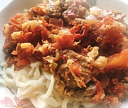 新疆美食——辣皮子肉拌面的做法
