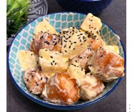 菠萝油条虾的做法