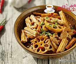 香辣腐竹莲藕炒肉片的做法