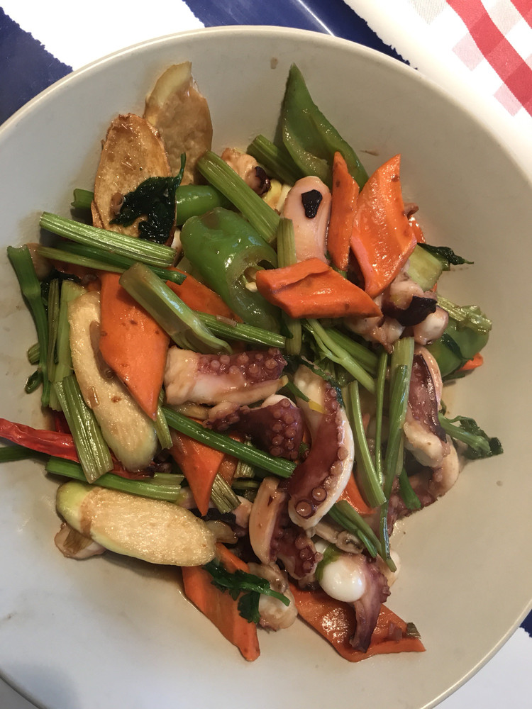 章鱼炒蔬菜的做法