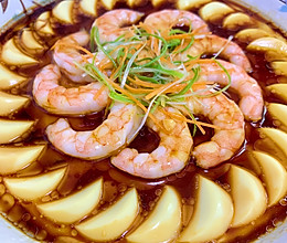 年夜菜（蒸蒸日上）虾仁玉子豆腐蒸蛋的做法