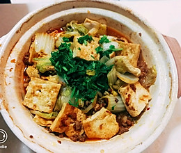 娃娃菜豆腐肉末煲的做法